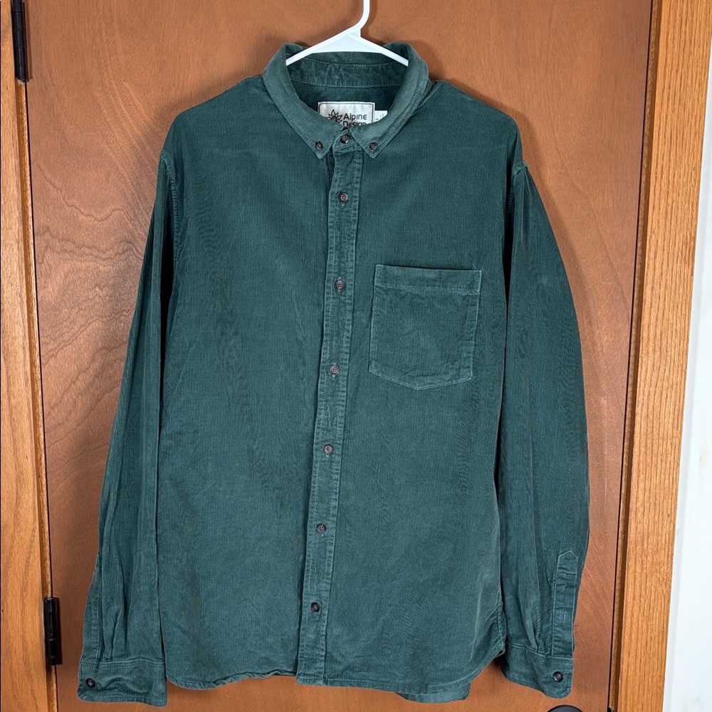 Alpine Design Men's Large Dark Teal Corduroy Button-Down Shirt